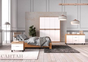 Модульная спальня Нао (Сантан) Белый/Дуб Вотан